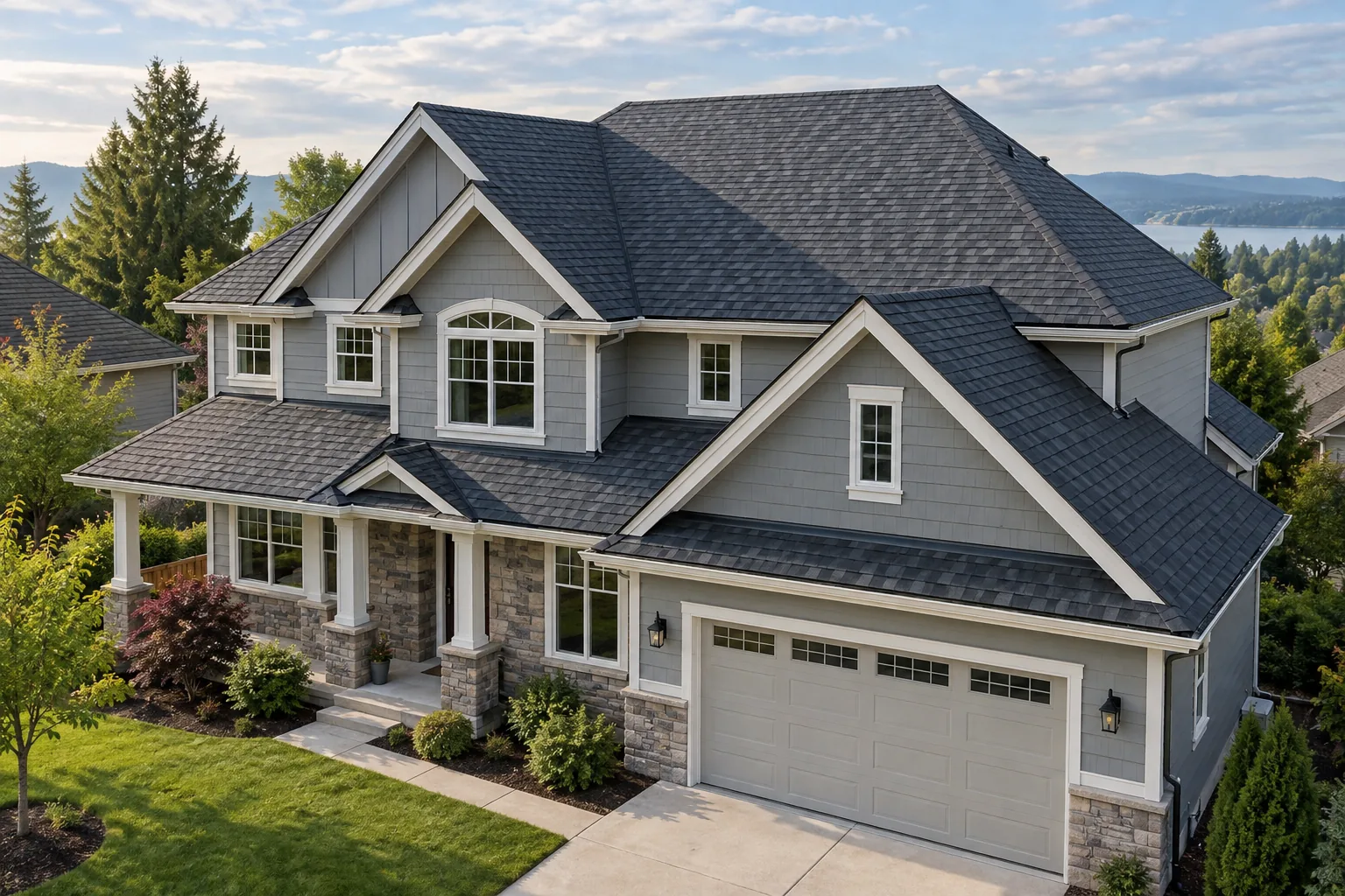 Well-kept home with a completed dark asphalt-shingle roof